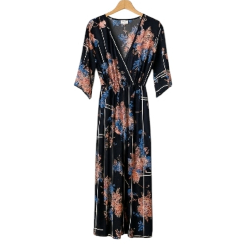 Flying Tomato Abstract Floral Jumpsuit Black Floral Stripe